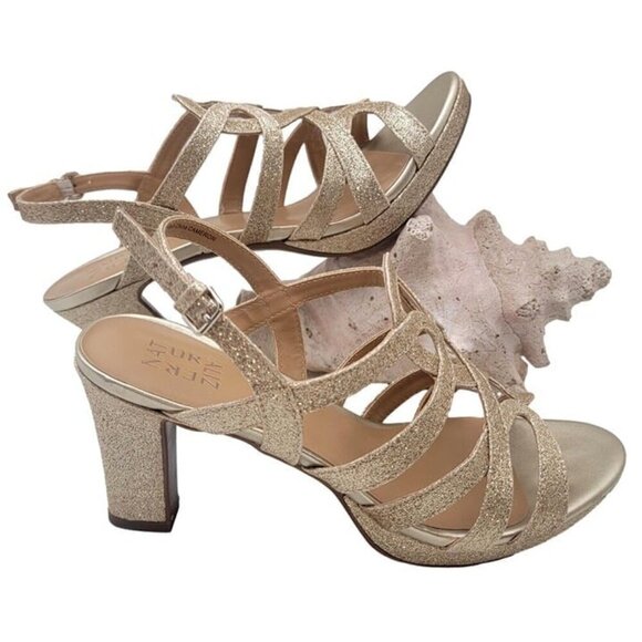 Naturalizer Shoes - Naturalizer Cameron Strappy High Heel Sandal Women's Gold Glitter Size 9.5